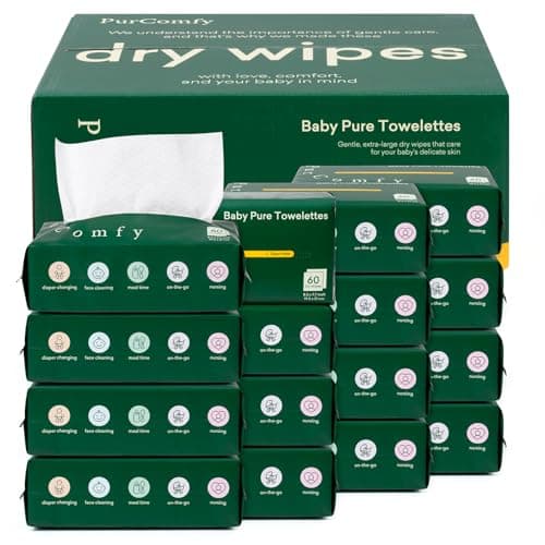 PurComfy Baby Dry Wipes for Newborn, 16 Pack