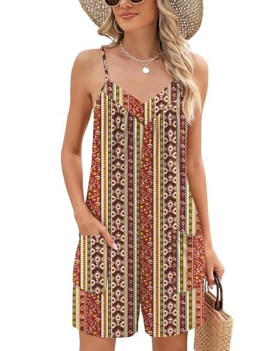 Rapbin Womens Rompers for Summer Strap Adjustable V Neck Casual Shorts Jumpsuit with Pockets Vacation Outfits 2026