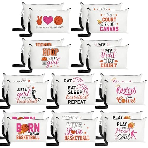 R HORSE 20Pcs Basketball Makeup Bag for Girls, Basketball Gifts Teen Canvas Cosmetic Bag With Zipper Funny Travel Bags Toiletry Pouch Accessories for Team Players Lover