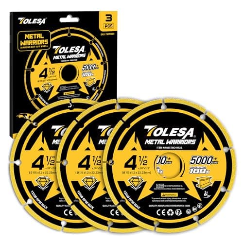 TOLESA Diamond Cutting Wheel 4 1/2 x 7/8 Inch for Metal, Cut Off Wheel with 5000+ Cuts on Rebar, Steel, Iron and INOX, 3 Pack