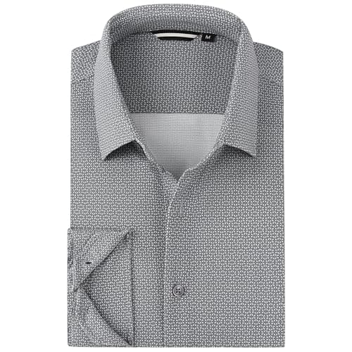 Esabel.C Men's Print Button Down Shirts High Stretch Long Sleeve Breathable Regular Fit Easy Care Knit Dress Shirts for Men,GreyWhite,S