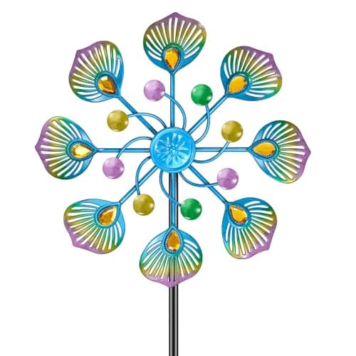 MeyRolizn Peacock Wind Spinner, Metal Windmill Stake Outdoor Decor