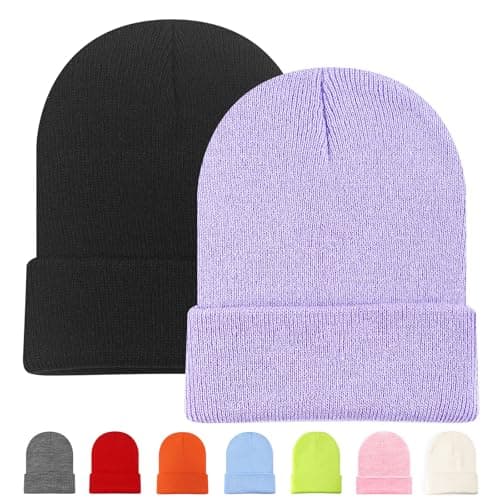 DASSNANE 2 PCS Beanies Hats Multiple Colors Available Stocking caps for Women, Ski Hat Winter Knitted Hat Elasticity Soft (US, Alpha (Alpha), One Size, Black+Purple)