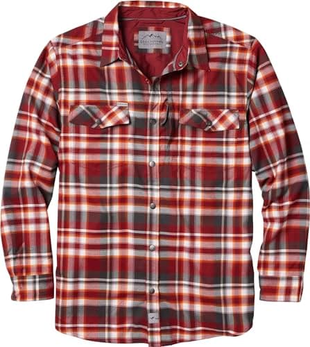 Legendary Whitetails Men's Performance Stretch Plaid Flannel Long Sleeve Snap Down Shirt Moisture Wicking Quick Dry, Cinnamon Bark Plaid, Medium