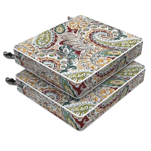 LVTXIII Outdoor Chair Cushions 18.5x16x3 Inch, Water-Repellent Patio Seat Cushions with Ties & Hidden Zipper, 2 Pack Thick Foam Chair Pads for Garden Furniture, Vibrant Paisley