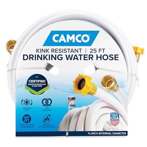 Camco TastePURE 25-Ft Water Hose - RV Drinking Water Hose Contains No Lead, No BPA & No Phthalate - Features Diamond-Hatch Reinforced PVC Design - 5/8” Inside Diameter, Made in the USA (22783)