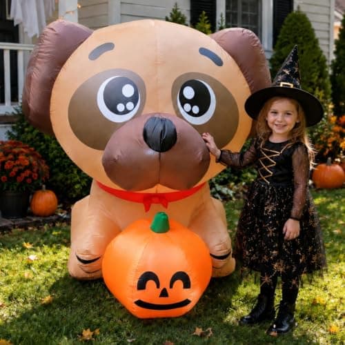 COMIN 5 FT Halloween Inflatables Pug Dog Outdoor Decorations