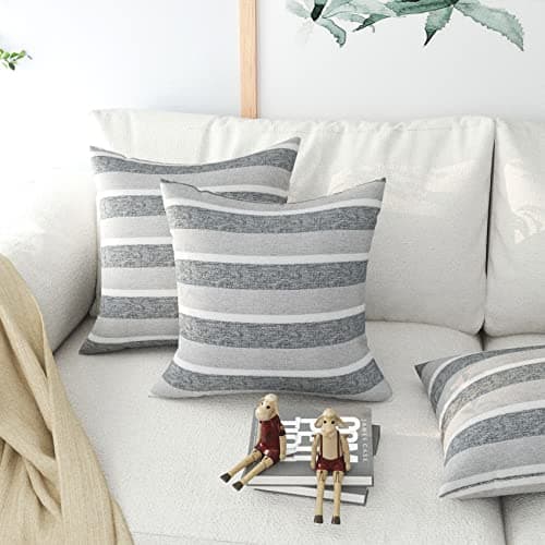 NATUS WEAVER Decorative Classic Retro Stripe Throw Pillow Cover Wite Hidden Zipper Soft Linen Modern Farmhouse Cushion Case for Sofa Bedroom Car 18 x 18 Inch Beige Black Mixed 2 Pieces
