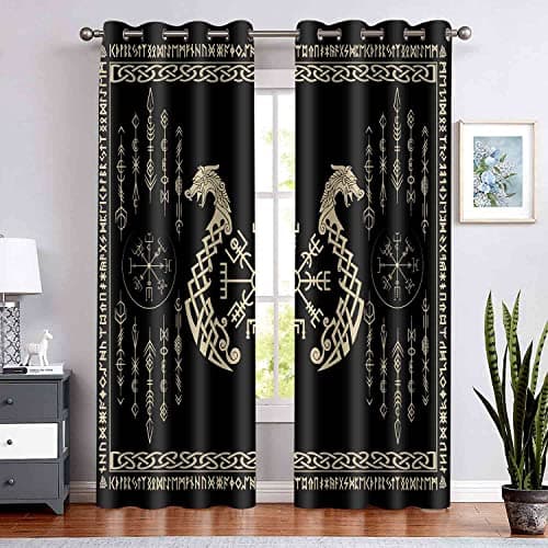 Nordic Vikings Curtains, Twins Dragons Curtains, 42x84inches, 2 Panels