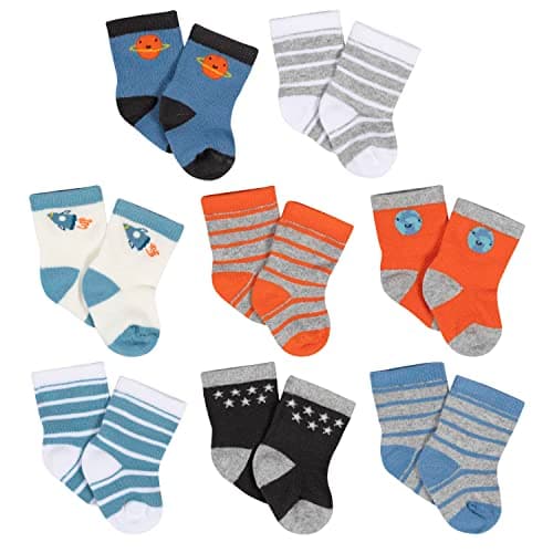 Gerber Baby Girls 8-pair Wiggle-proof Wiggle Proof Socks, Space, 6-9 Months US