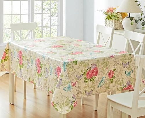 Newbridge Victoria Pastel Rose Floral 60x102 in Rectangle Vinyl Tablecloth