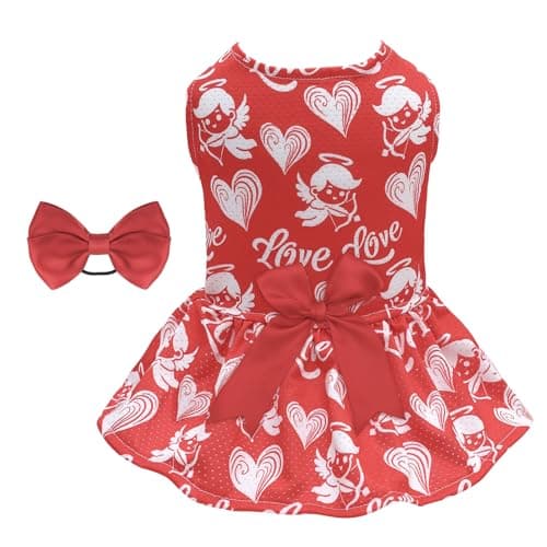 CuteBone Dog Mesh Dress Valentine's Day Puppy Sundress Pet Outfit Summer Fashion for Small Dogs Girl Cat Clothes
