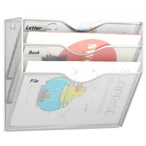GDINDINFAN 3 Pockets Hanging Wall File Organizer Mail Holder, Wall Mounted Paper Document Folder Holder, Clipboard Storage Organization Magazine Rack, Silver
