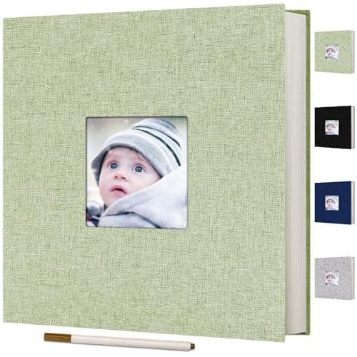 Self Adhesive Scrapbook for Photo Albums 4x6 Pictures, Linen Cover Arch Display Window Scrapbook 40 Blank Pages, DIY Scrapbook Photo with A Metallic Pen, Memory Book for Baby Wedding Anniversary Green