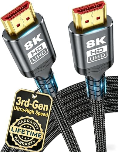 8K HDMI 2.1 Cable 6.6FT, 48Gbps Ultra High Speed Nylon Braided HDMI Cord