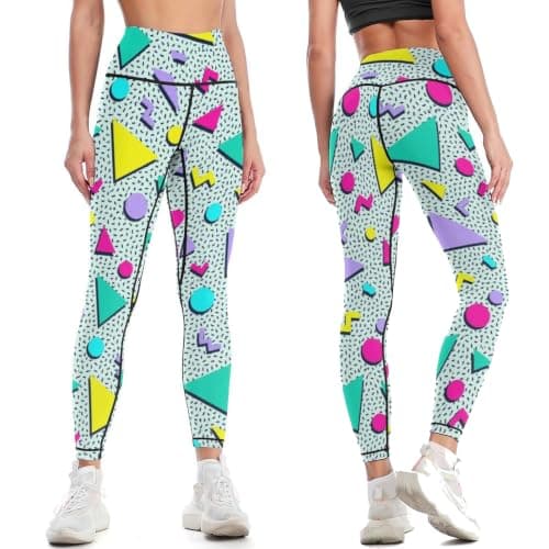Sjazc Retro 80S 90S Womens Workout Leggings with High Waist Tummy Control Yoga Pants for Athletic Running Hiking XL