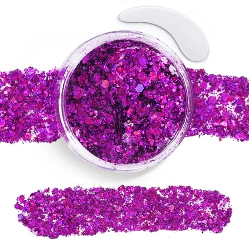 Purple Face Body Glitter Gel,Sparkly Face Glitter for Women,Mermaid Sequins Hair Glitter Makeup，Chunky Glitter Makeup for Face/Body/Hair/Eyes,Easter Basket Stuffers for Teens