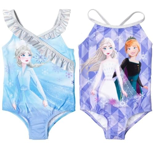 Disney Princess Anna Elsa Frozen Toddler Girls 2 Pack Crossover One Piece Bathing Suits Blue/Purple 2T