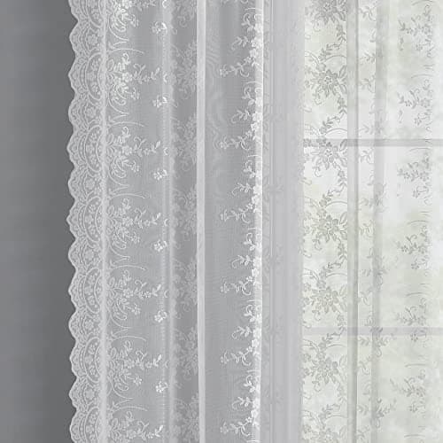 Kotile White Floral Lace Curtains for Living Room 52 x 90 Inch, 2 Panels
