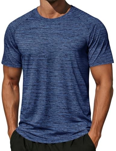 MAGCOMSEN Mens Moisture Wicking T-Shirts Quick Dry Breathable Shirts Workout Summer Crew Neck Short Sleeve Baby Blue 2XL