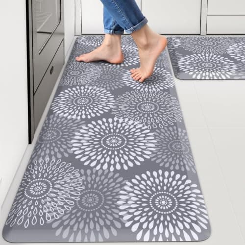 LuxStep Kitchen Mats for Floor,0.47 inch Thicker Cushioned Rug Anti-Fatigue Mats for Kitchen Decor Accessories,Waterproof Non-Slip Mats and Rugs Set for Office,Laundry 17.3"×29"+17.3"×47",Grey
