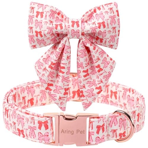 ARING PET Bow Collar for Dog, Cute Pink Sailor Bowtie Heart Puppy Pet Collars for Small Medium Large Girl Dogs-M