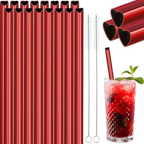 NiHome 8.5” Heart-Shaped Stainless Steel Straws Fit for Smoothie, Cocktails