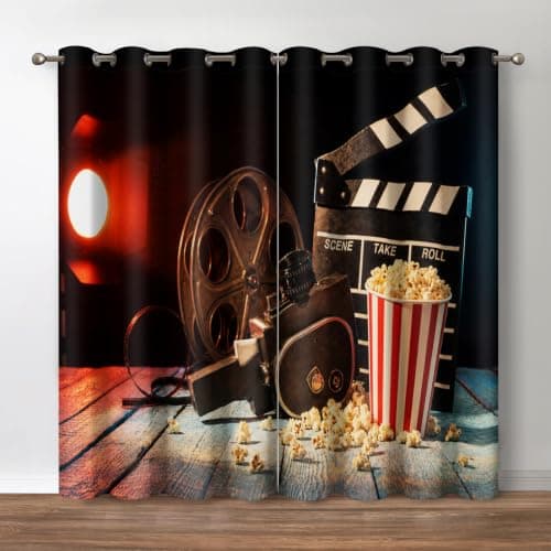 Jekeno Cinema Movie Clapperboard and Popcorn Window Blackout Curtain