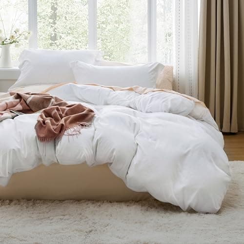 Bedsure Prewashed Duvet Cover Queen, Cotton-Like Soft Bedding Set, White