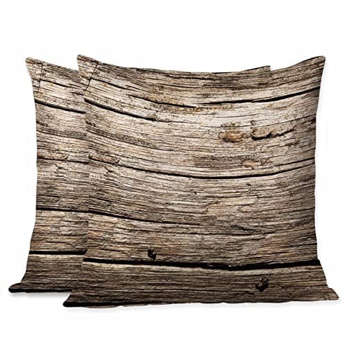 Beabes Square Cushion Cases Rustic Nostalgic Old Wooden Planks Texture Pack of 2,Throw Pillow Case Decorative for Bedroom Living Room Couch 18X18 Inch