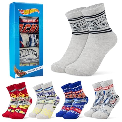 Hot Wheels Boys Calf Socks, 5-Pack Kids Crew Socks - Gifts for Boys (Multi, 10-12.5 US)