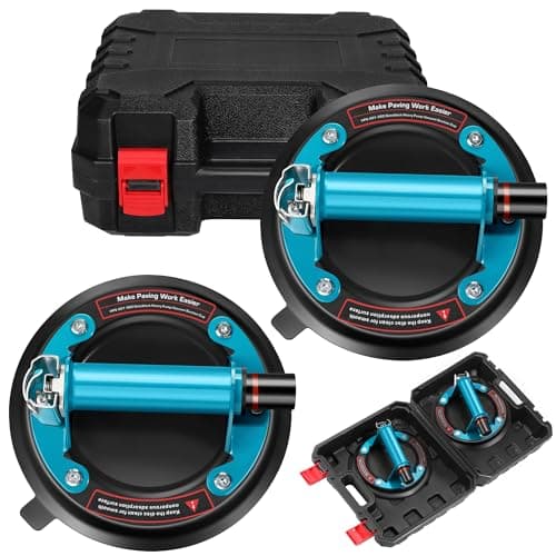 8" Glass Suction Cup, 2 Pack Vacuum Suction Cups with Metal Handle and Brass Pump for Granite & Glass Lifting, 480 lbs Load Capacity with Carrying Case, Blue