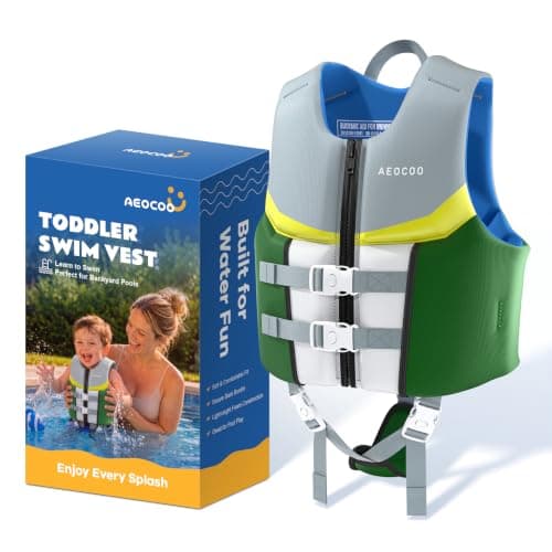 AEOCOO Toddler Swim Vest for 60-80 Pounds, Kids Pool Floaties Vest 6-8 Year Old, Puddle Swim Jumper Buoyancy Jacket, Boys, Girls, Niños, Forest Adventure
