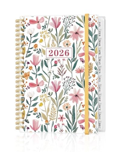 2026 Planner - Weekly and Monthly Planner from Jan 2026 - Dec 2026, Spiral Planning 2026 with 12-Month Tabs, Inner Pocket, 6.25" x 8.5", Leaf-Flwoer