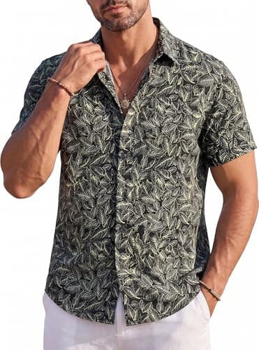GIANZEN Mens Hawaiian Shirt Short Sleeve Beach Button Down Tropical Summer Up Men's Casual Aloha Party Flower Shirts Yellow Leaf Size XXXL