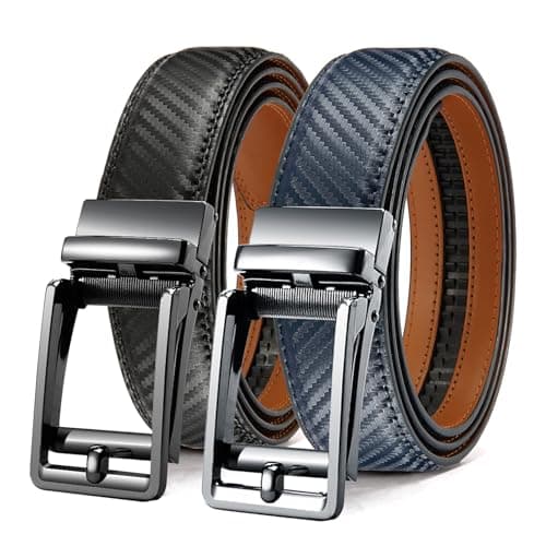 DOOPAI Men's Ratchet Leather Belts, 2 Pack, 1 3/8" Wide, Business Casual