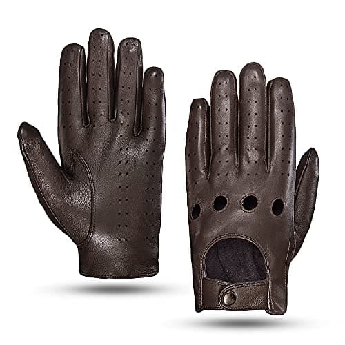MGGMOKAY Mens Touchscreen Unlined Leather Driving Gloves,Brown,Small