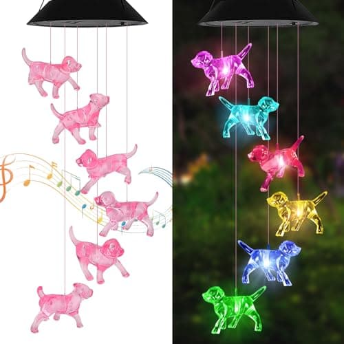 Dog Solar Wind Chimes for Outside - AIONASA Color Changing LED Solar Hanging Lights Outdoor, Waterproof Windchimes Outdoors Hanging Gifts for Mom Grandma Women, Home Garden Patio Yard Porch Decoration