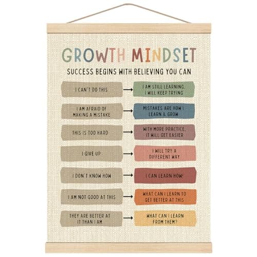 Boat Wades Growth Mindset Posters Wall Decor, Growth Mindset Poster Hanger Frame, Inspirational Mental Health Wall Art Hanging Banner Decor for Therapy School Counselor Office Calming Corner, 12x16 Inch