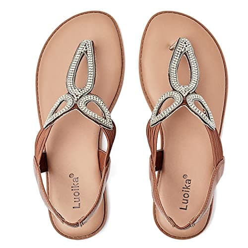 Luoika Women's Wide Width Rhinestone Flat Thong Sandals.702 BR 9.5