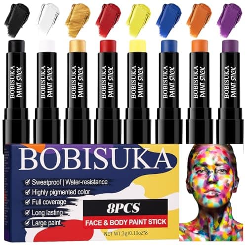 8PCS Face Body Paint Stick, Oil Based Face Painting Kit for Halloween Clown Monster Skull Vampire Costume Cosplay Makeup, Sports Eye Black for Football, Baseball, Softball