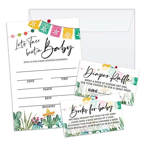 Utaqer Fiesta Cactus Baby Shower Invitation Cards With Envelopes, Diaper Raffle Tickets, Baby for Book 100 piece set, Gender Reveal Party for Baby Boys & Girls, Gender Neutral Party Supplies/tz-a002