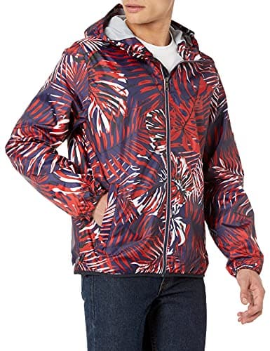 Tommy Hilfiger Men's Lightweight Active Water Resistant Hooded Rain Jacket, Apple Red, X-Large
