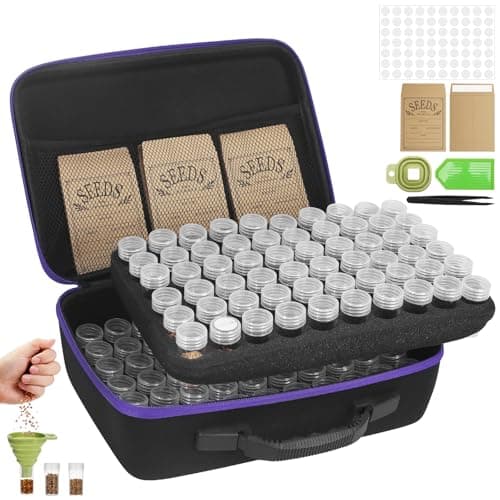 Nage-Bay 120 Slots Seed Storage Box with 25 Envelopes and Tools, Large Sturdy Storage Organizer for Garden Plant Seeds, Seed Bank with Zipper, Label, Funnel, Tweezers, Tray (Seeds Not Included)