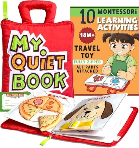 BAVY My Quiet Book, Busy Board with 10 Montessori Activities, Ages 2 3 4