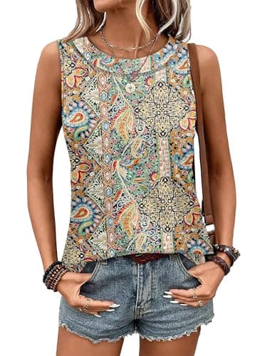 WIHOLL Tops for Women Summer Outfits 2026 Plus Size Tank Sleeveless Shirts Spring Fashion Casual Clothing Lightweight Blouses Beach Vacation Boho 3XL