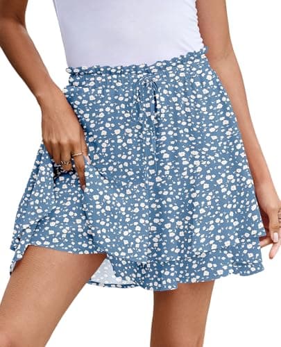 Flowy Shorts for Women Boho Chiffon High Rise Flared Floral Skirts Skort Resort Wear Blue XL