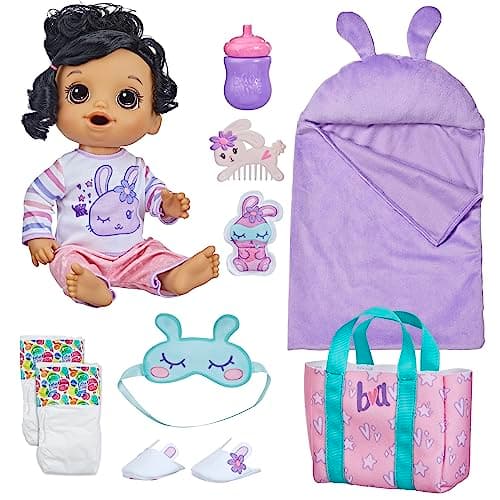 Baby Alive Bunny Sleepover Baby Doll, Bedtime-Themed 12-Inch Dolls, Sleeping Bag & Bunny-Themed Doll Accessories, Toys for 3 Year Old Girls and Boys and Up, Brown Hair (Amazon Exclusive)