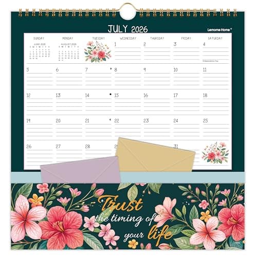 Wall Calendar 2026-2027 - Pocket Calendar, 11.2" x 11.2", 2026-2027 Calendar with Pockets, Jul. 2026 - Dec. 2027, Wall Calendar 18 Month with One Pockets, Calendars for Office School Home, Golden Twin Wire Binding, Premium Paper - 12 Different Floral