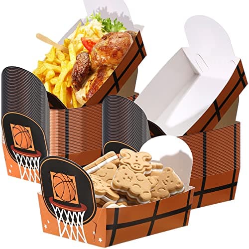Hoolerry 2lb Sports Ball Party Decorations Paper Food Trays Disposable Food Boats Serving Trays Ball Theme Birthday Party Decorations Supplies (Basketball,60 Pcs)